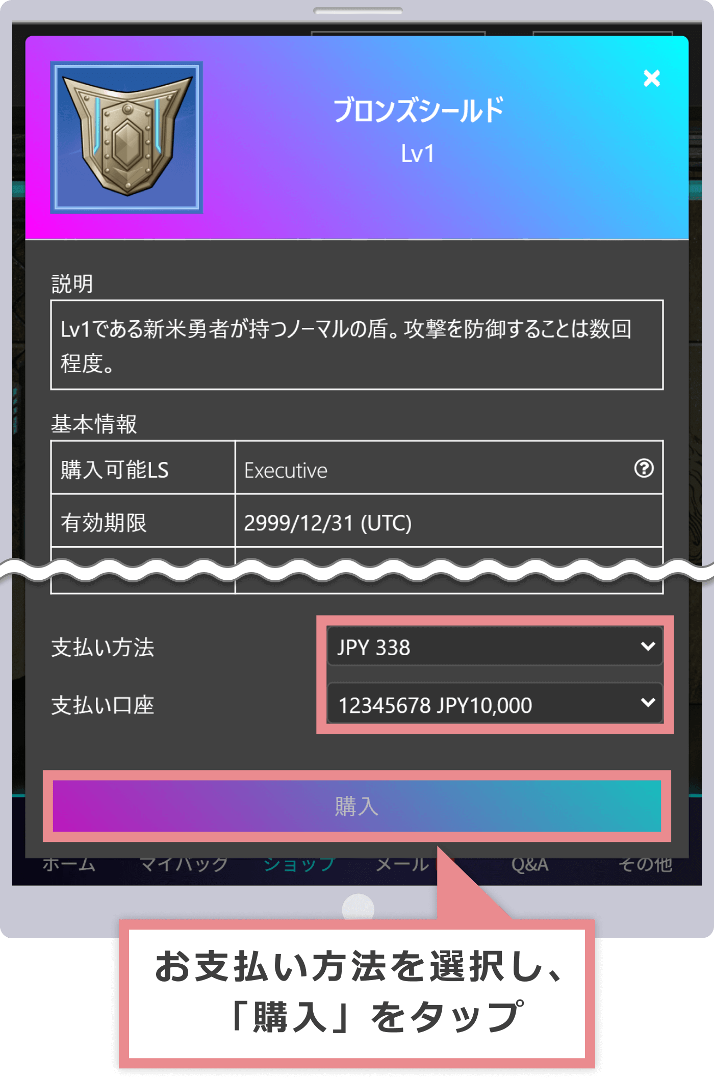 お支払方法を選択し、購入画面へ