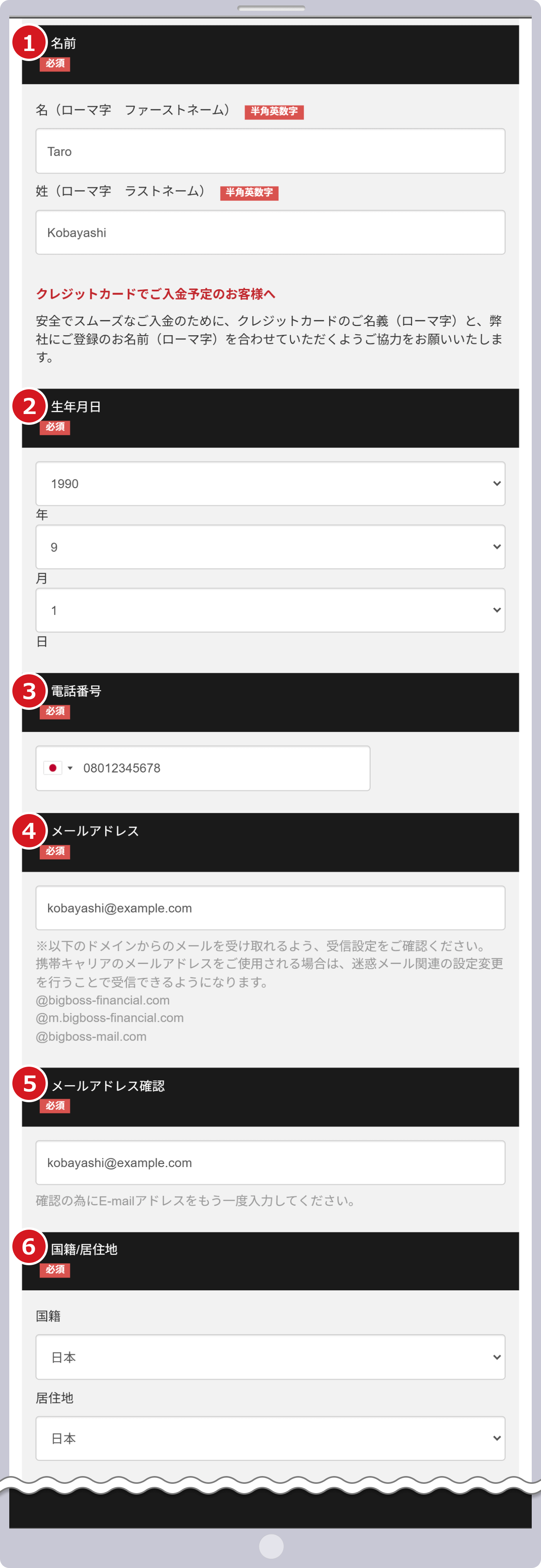 必要事項の入力