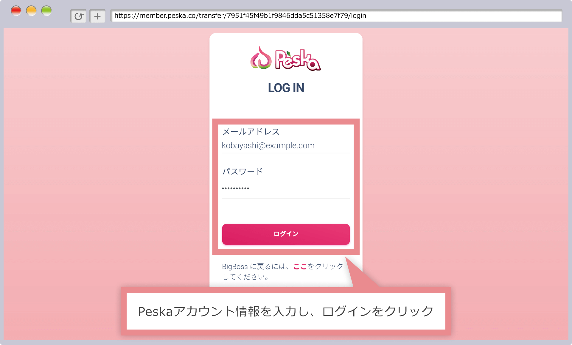 Peska（ぺスカ）へのログイン