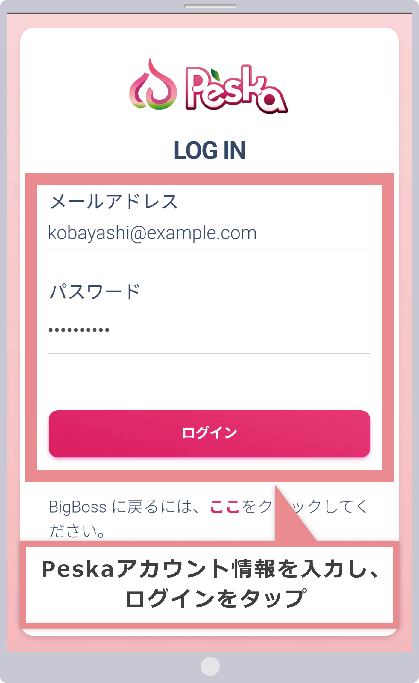 Peska（ぺスカ）へのログイン