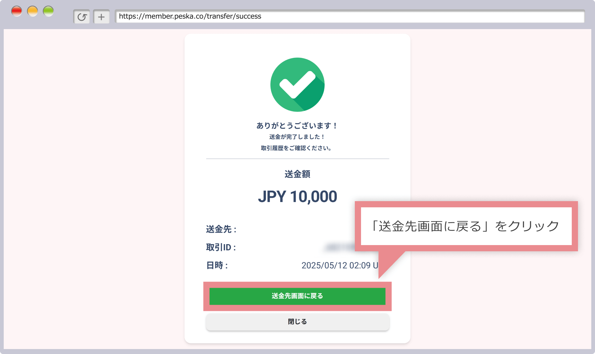 PPeskaの送金手続き完了
