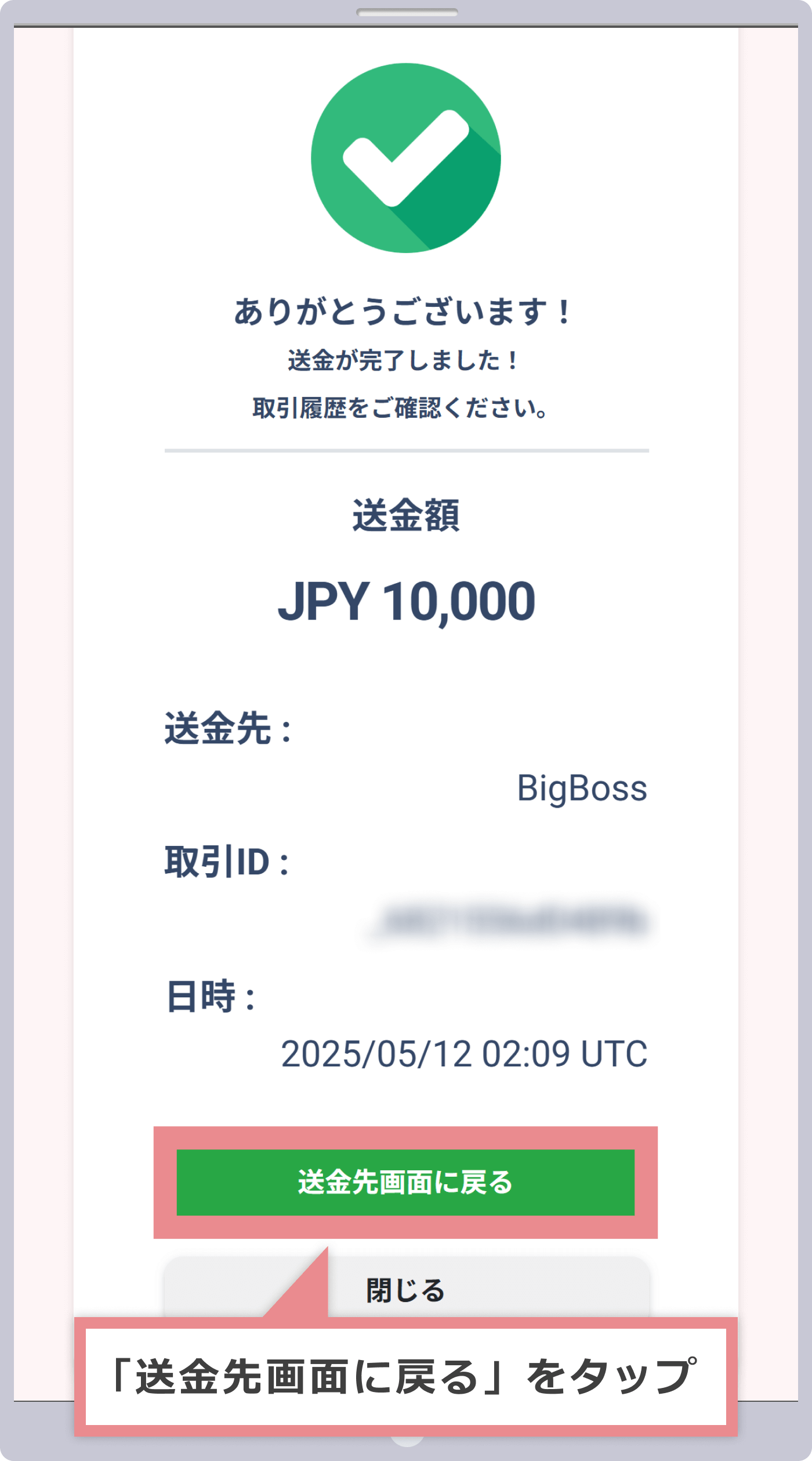 Peskaの送金手続き完了