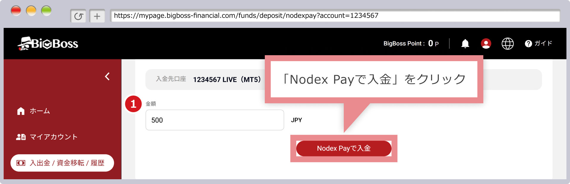 入金情報の入力