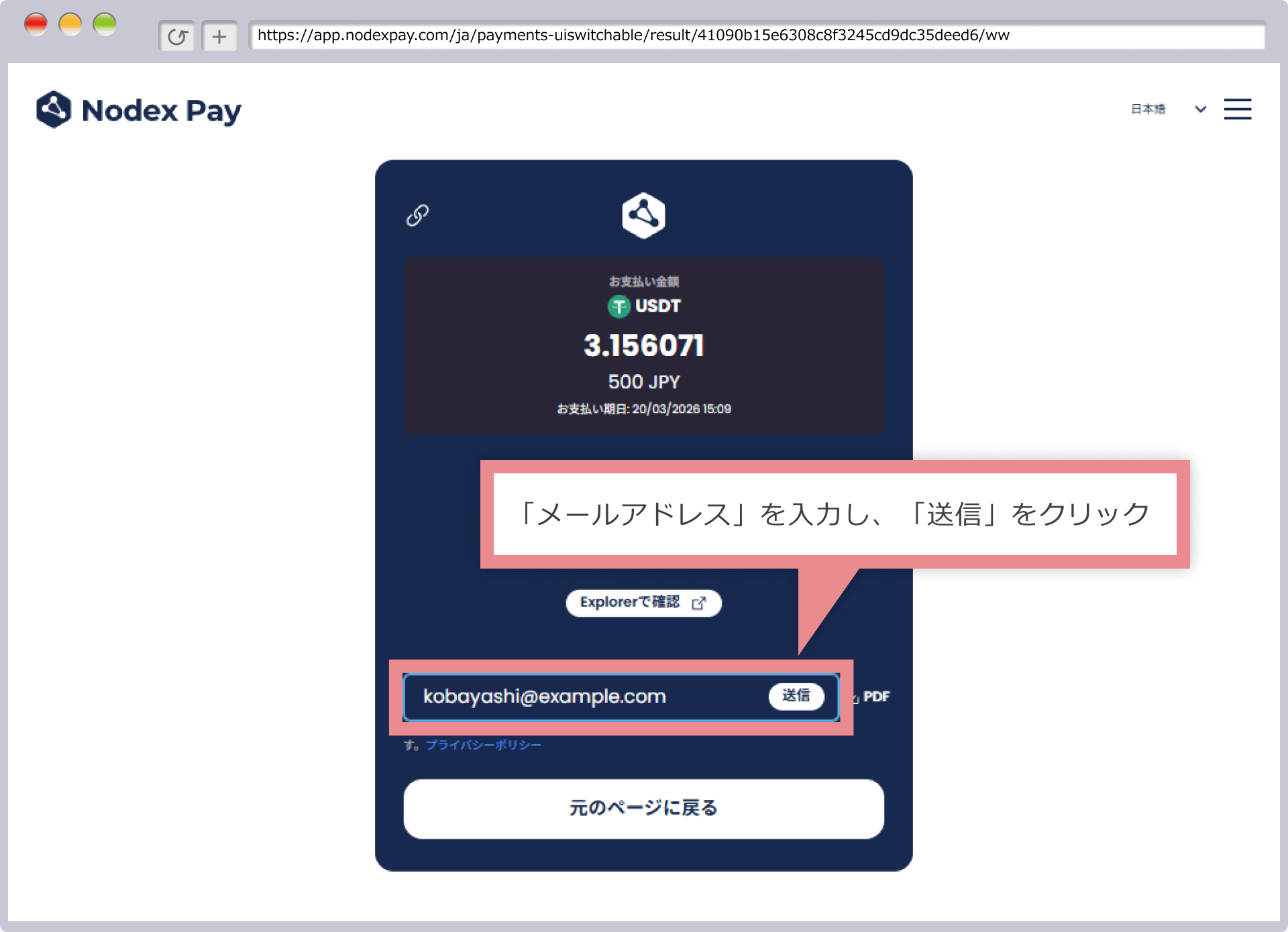 メールアドレスの入力と送信