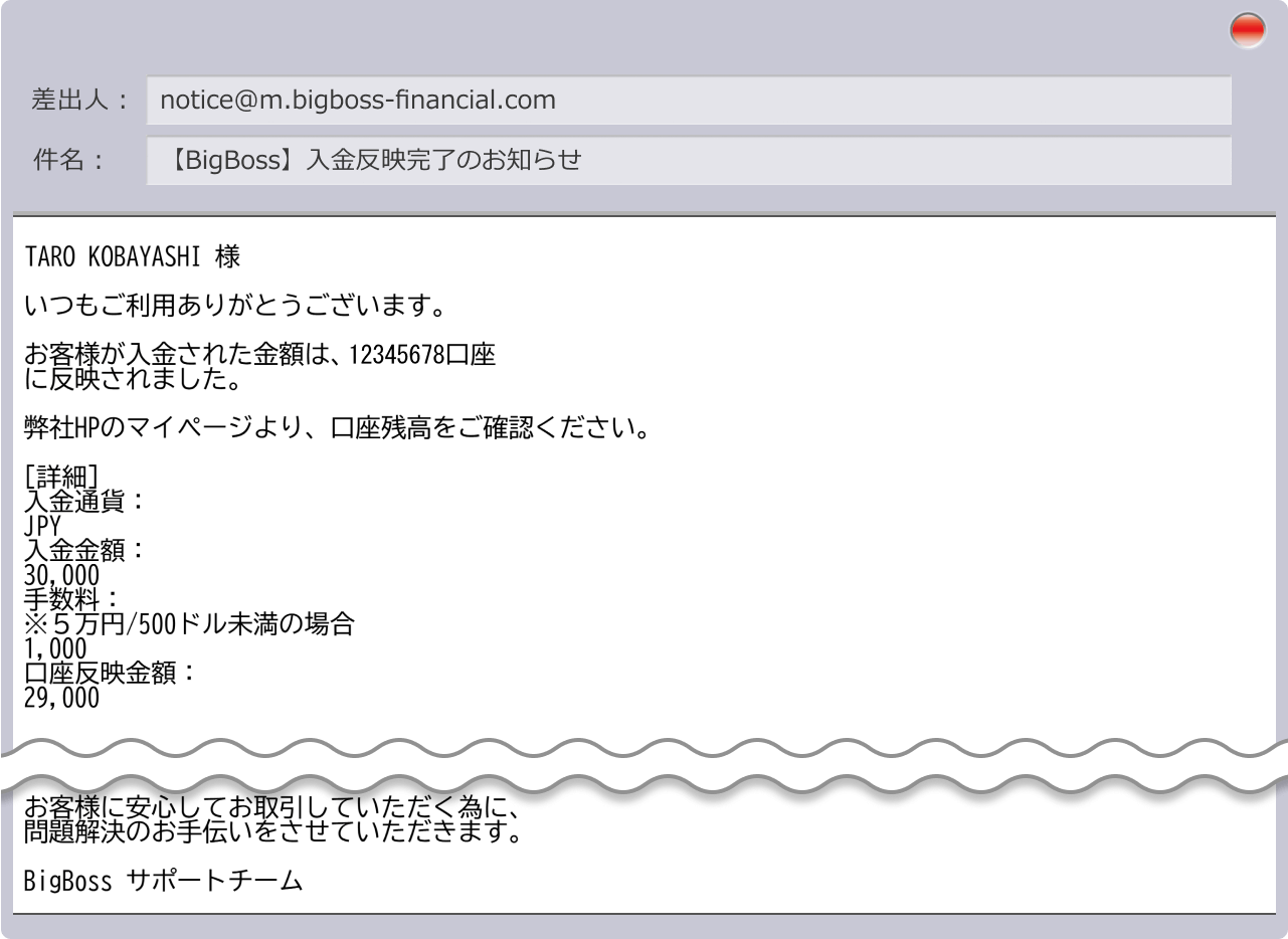 入金手続き完了の通知