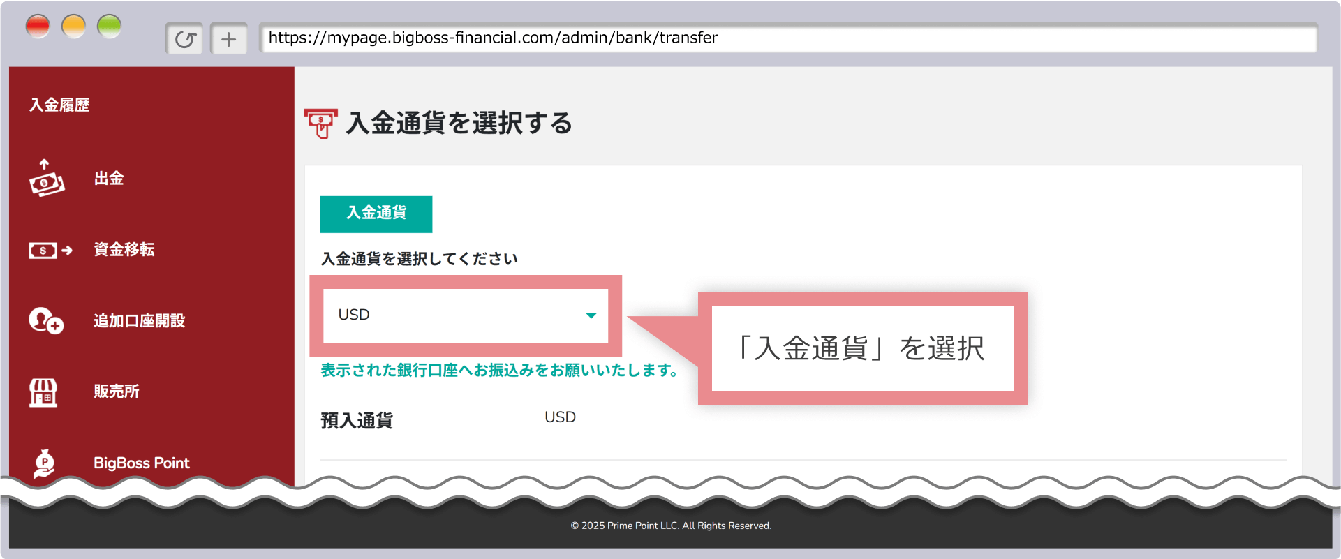 入金通貨の選択