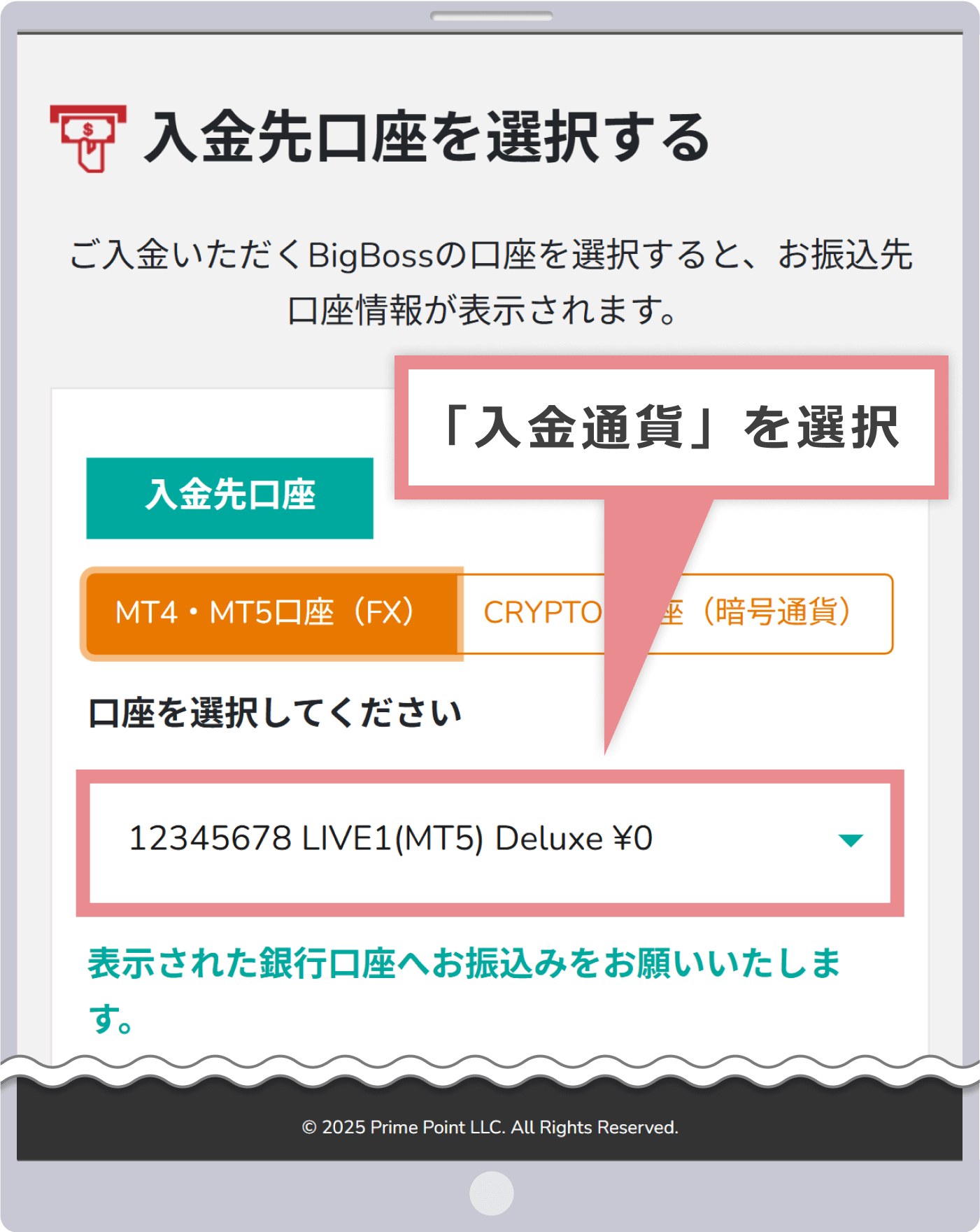入金通貨の選択