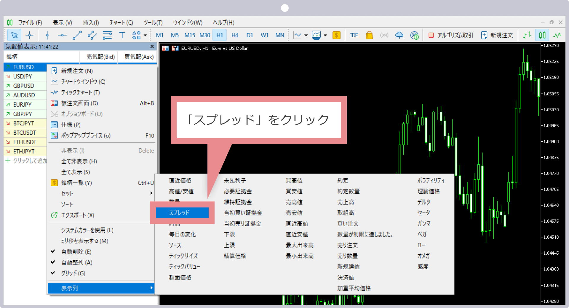 スプレッドを表示