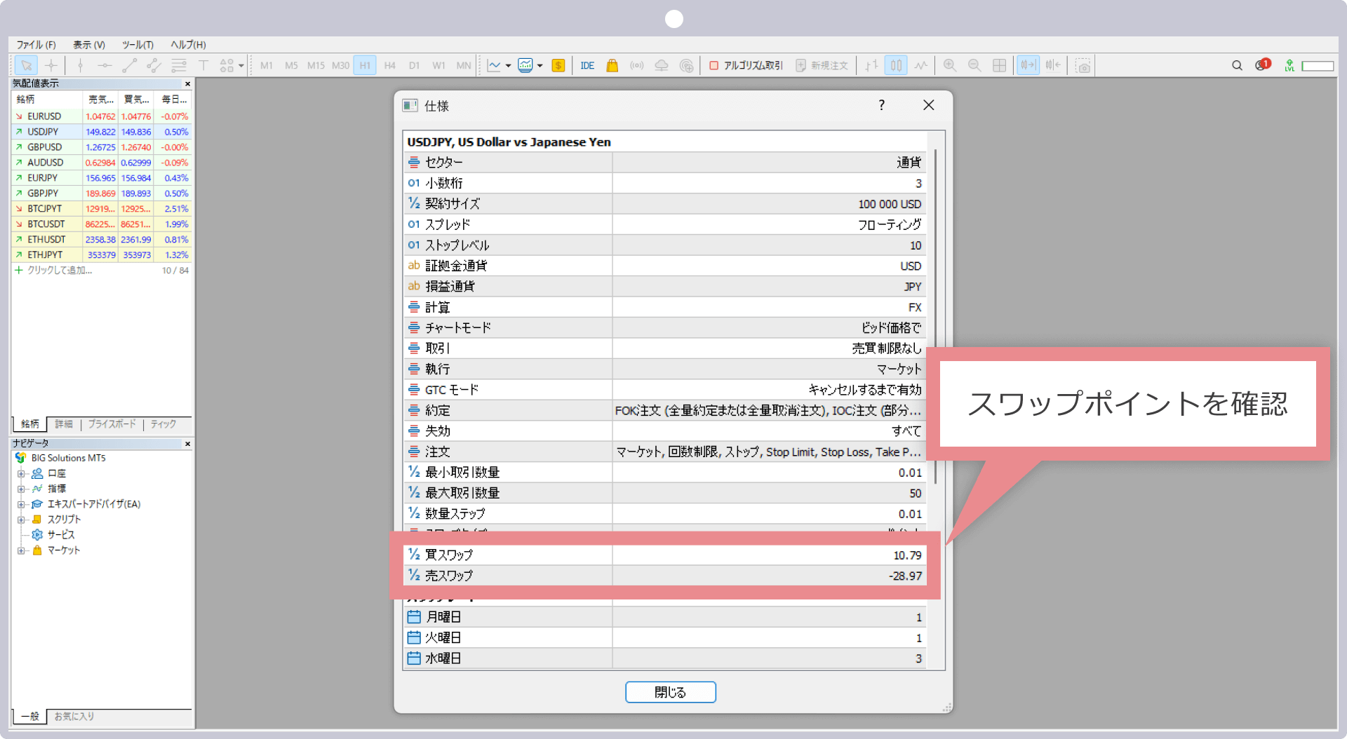 スワップポイントを確認